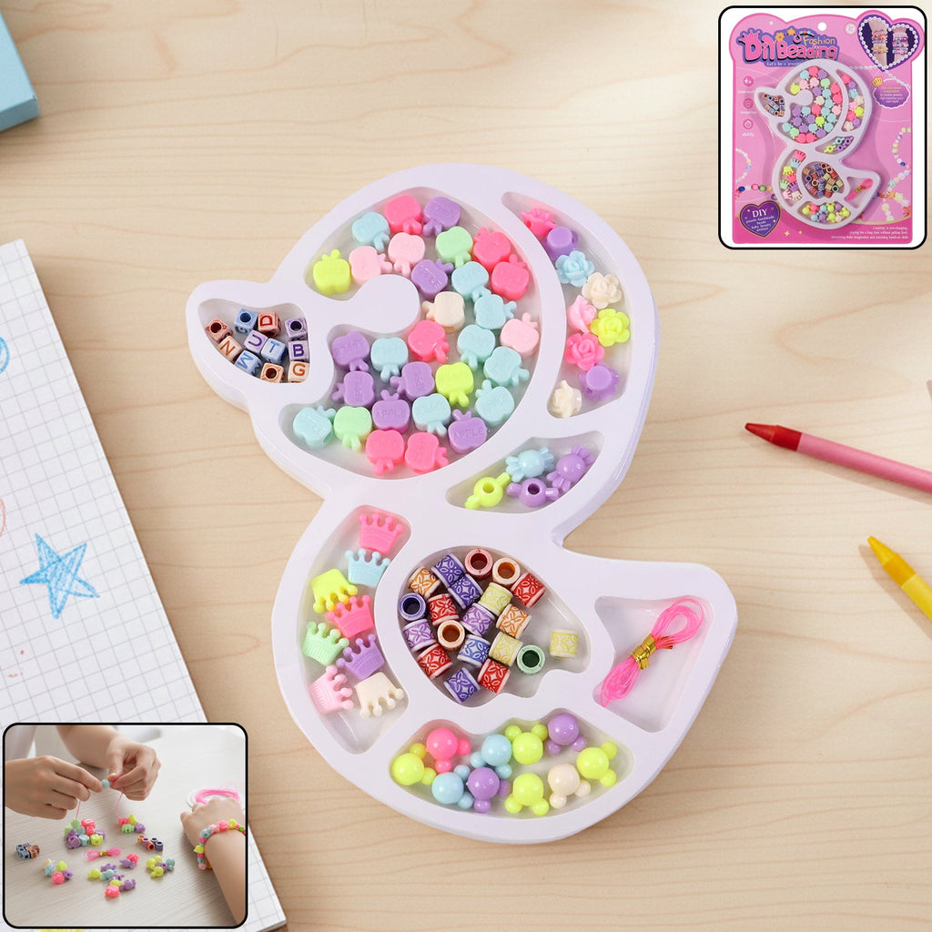 Kids beading and jewelry making kit with colorful beads in organized tray