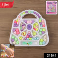 Close-up of assorted flower and apple beads in jewellery making kit