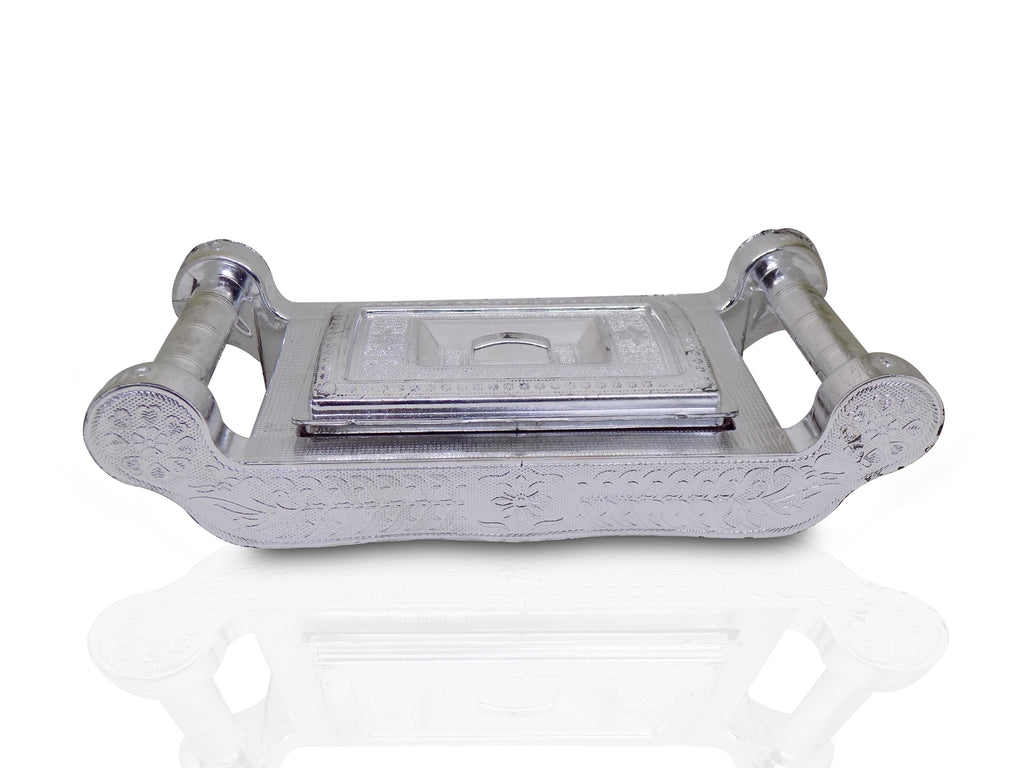 Elegant silver storage box with four sections for gifts and dry fruits.