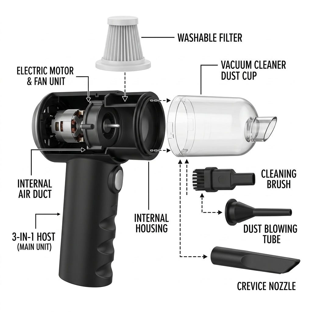 Portable 3-in-1 Vacuum Cleaner (Dry & Wet)