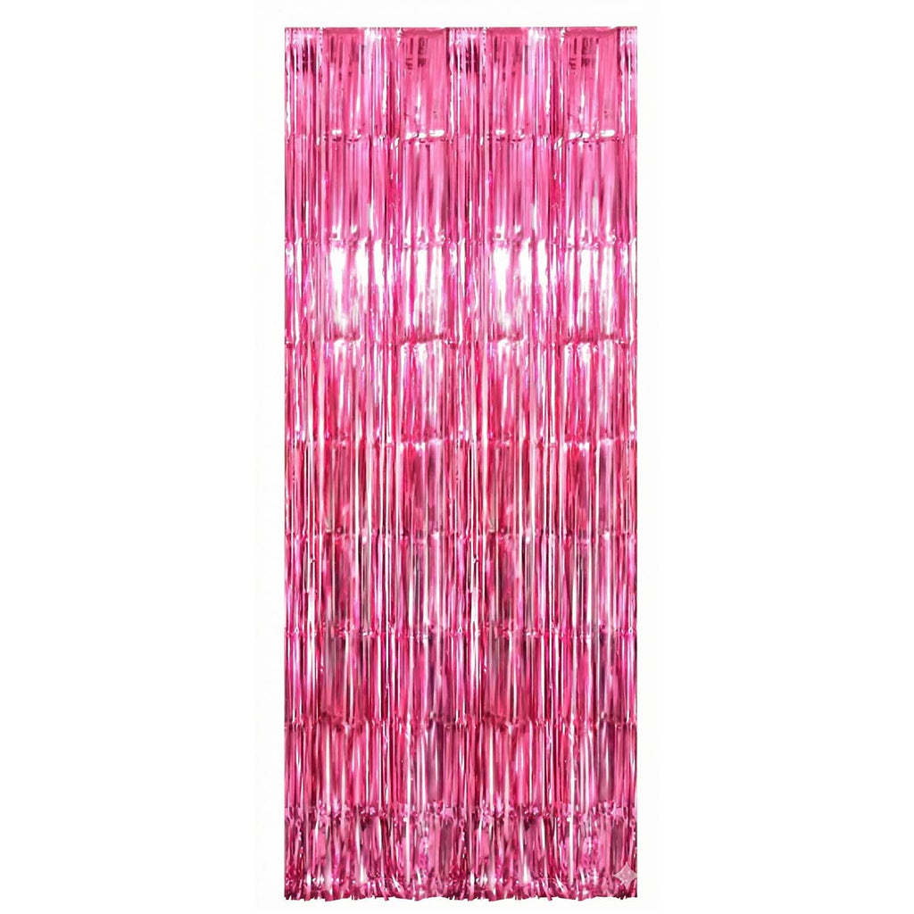 Foil fringe curtain used as an attractive metallic party backdrop for celebrations.