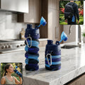 Collapsible silicone water bottle expanded showing 500ml capacity with colorful design