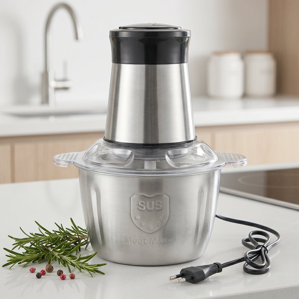 Kitchen food processor in action for chopping and blending