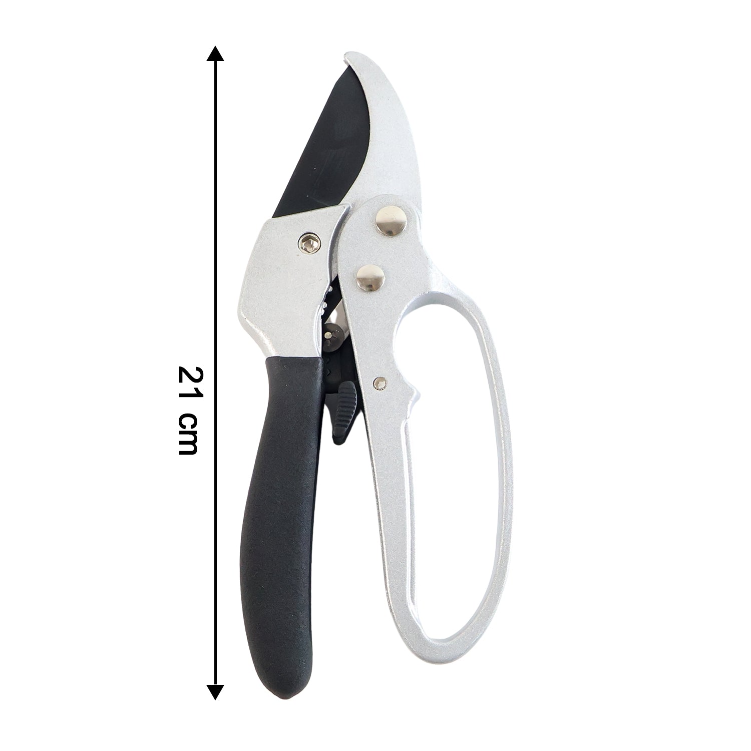Precision pruning shears trimming a rose bush branch, highlighting their versatility.
