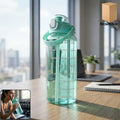 2 litre leakproof sports water bottle with green flip cap and straw