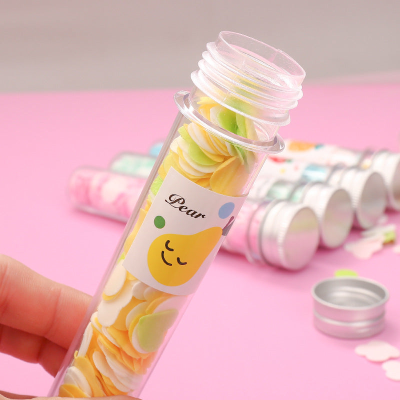 Disposable flower-shaped paper soap strips packed in a transparent bottle