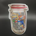 Transparent reusable plastic airtight food storage bag, 500ml, with zipper closure.