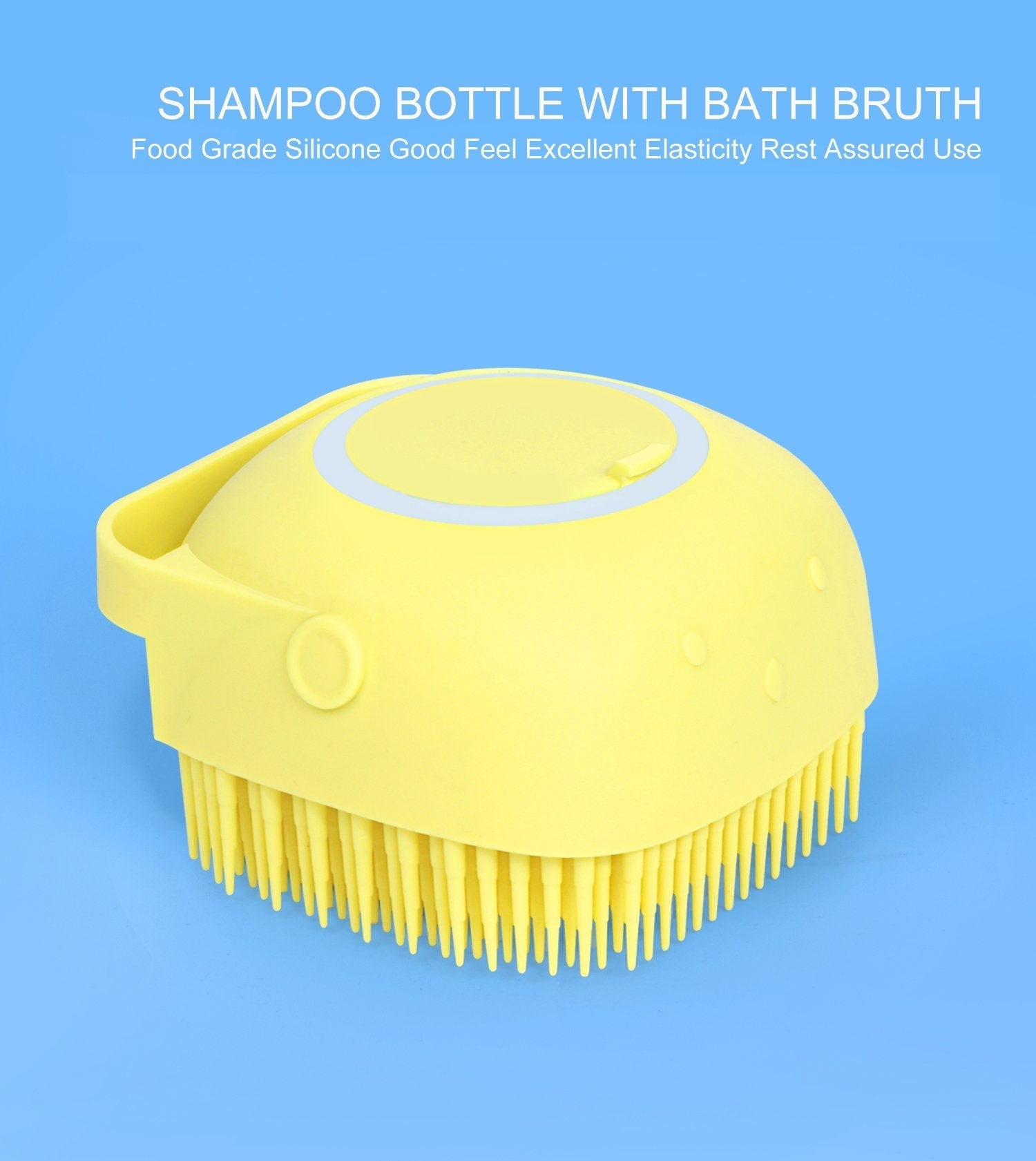 Detail of the silicone bath brush's shampoo dispenser, designed for easy application.
