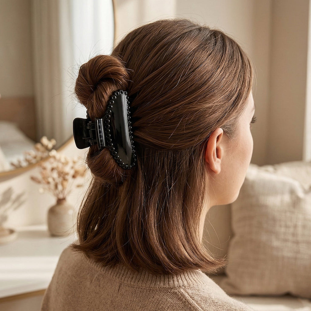 Black hair styling clip for everyday use in a sleek design