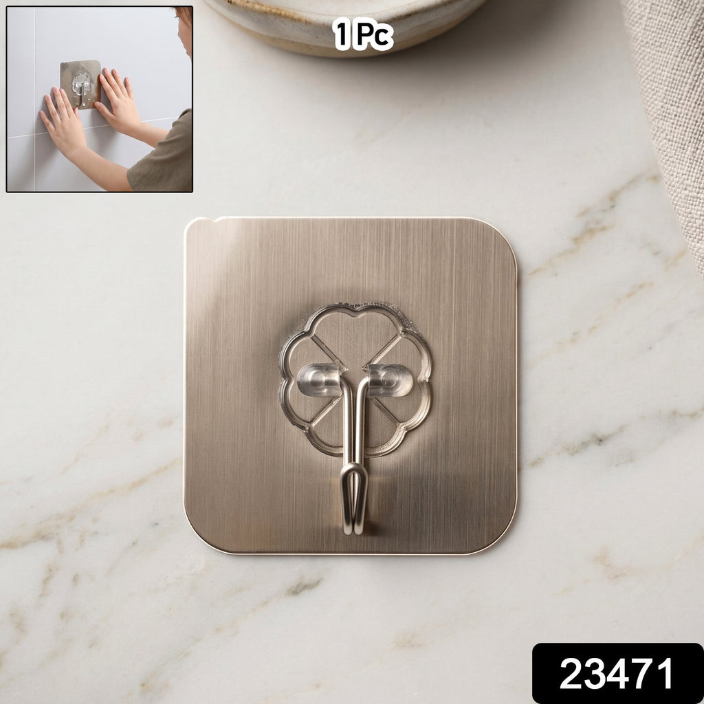 Self-adhesive metal floral wall hook attached securely on smooth surface