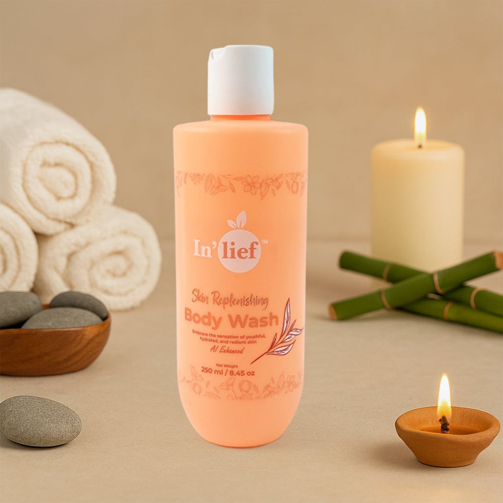 Close-up of hydrating and nourishing body wash liquid