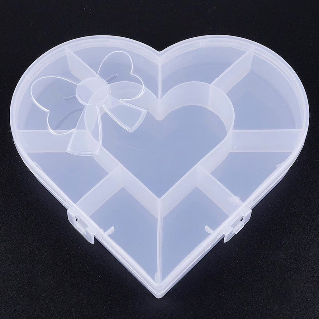 Back view of heart-shaped organizer box with bow designed lid and handle