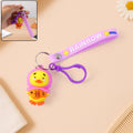 Cartoon duck keychain with colorful rainbow strap and clip hook
