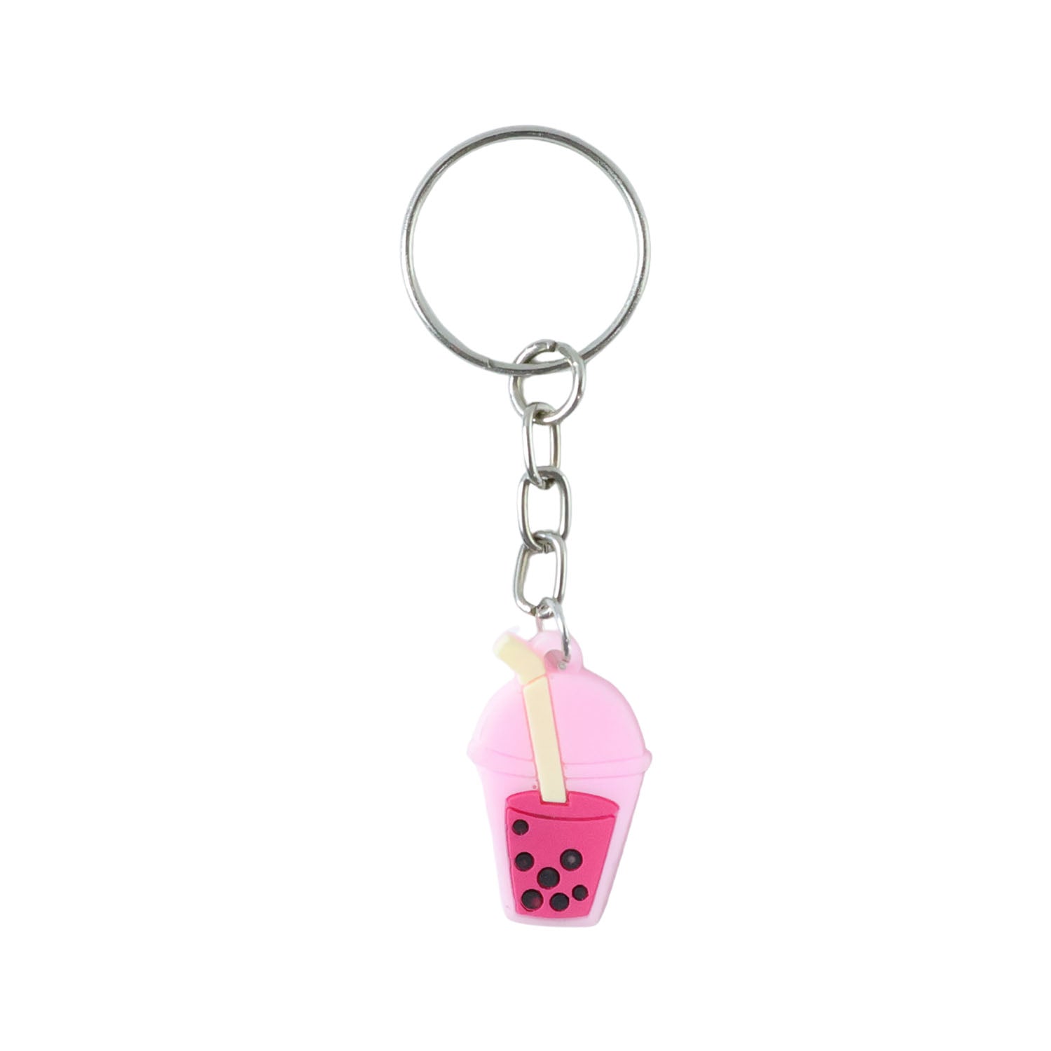 Sturdy metal ring and chain on cute bubble tea cartoon keychain