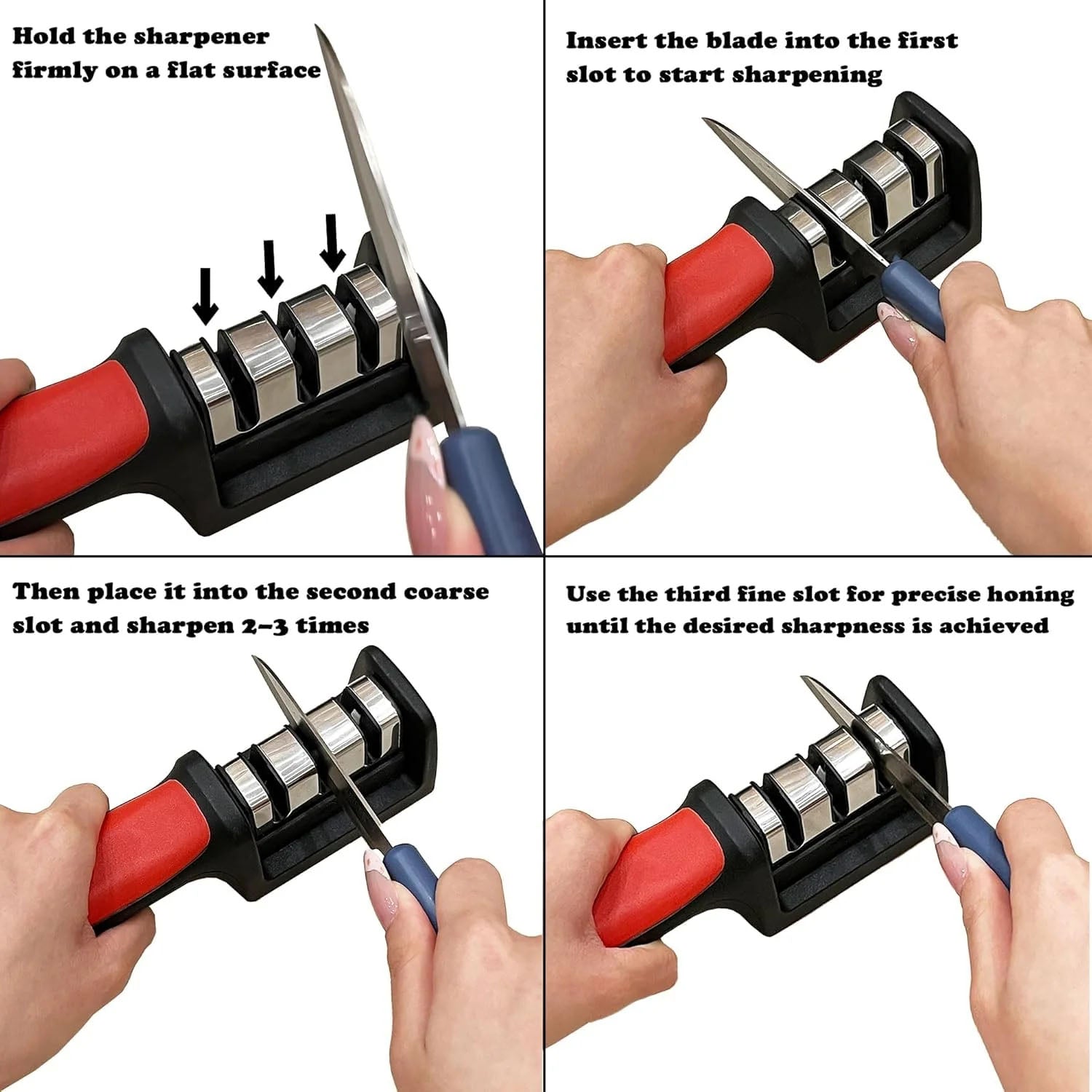 Comfortable ergonomic handle for a secure grip while sharpening knives.