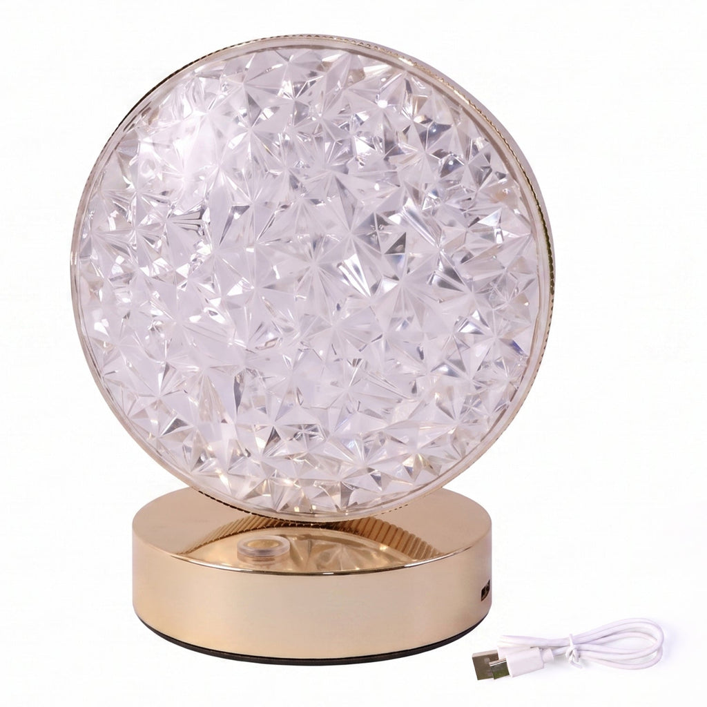 Crystal table lamp glowing warm white LED light
