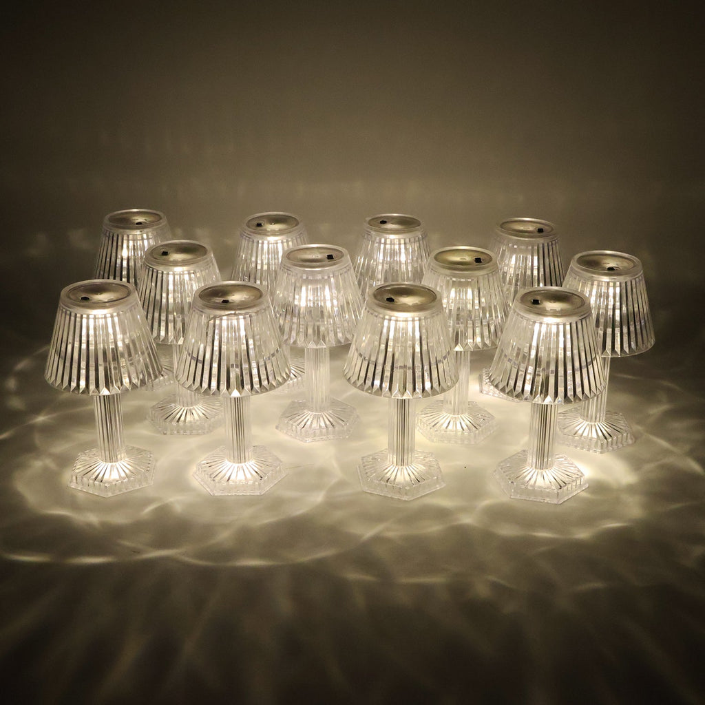 Battery operated LED bedside table lamp with crystal design