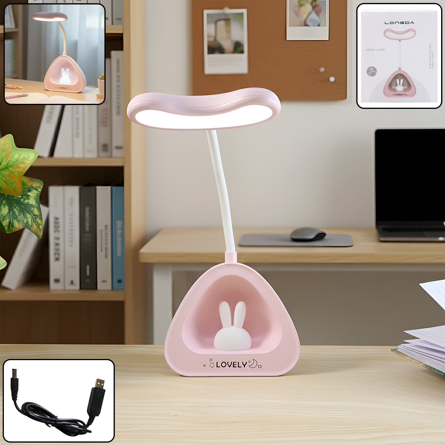 LED desk table lamp with soft eye-care light on a study desk