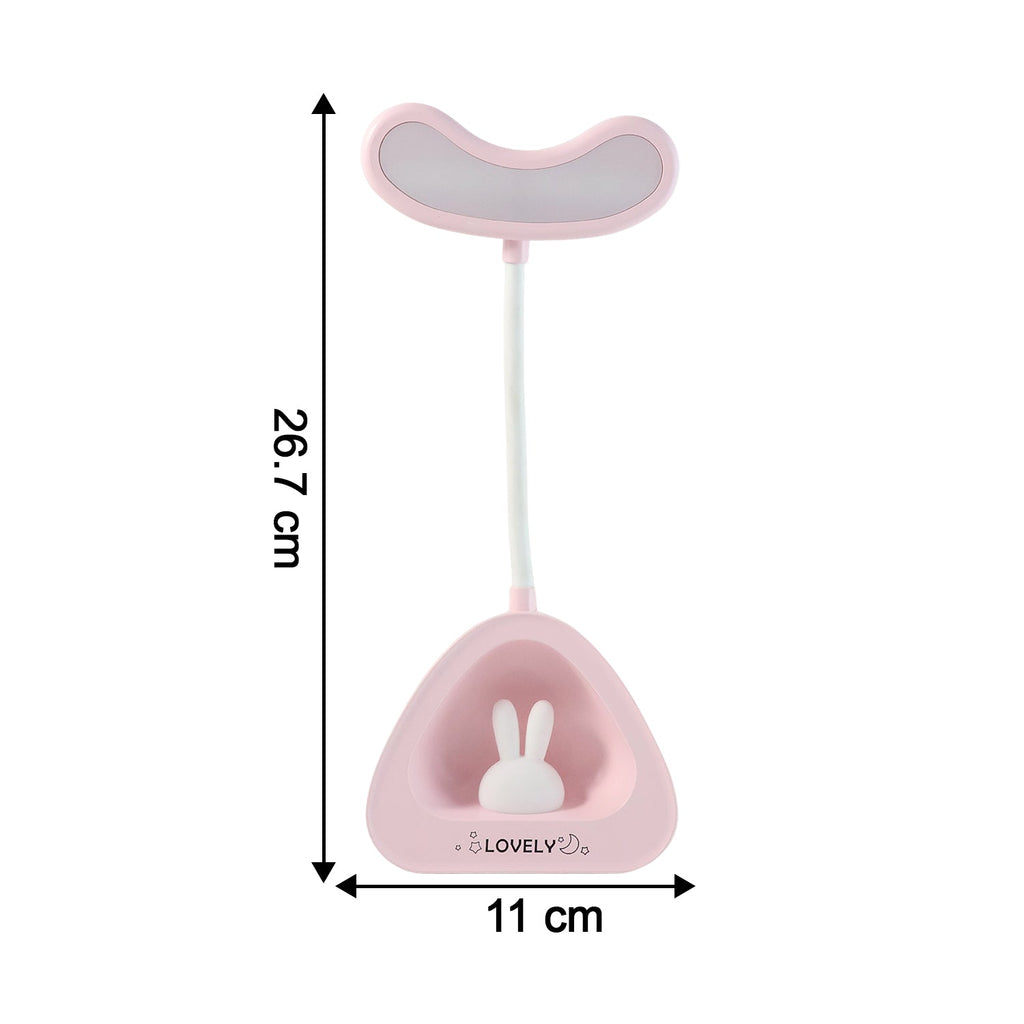 Compact LED desk lamp with flexible neck positioned on office desk