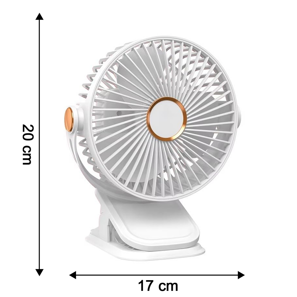 Dimensions guide for portable mini USB fan with clip