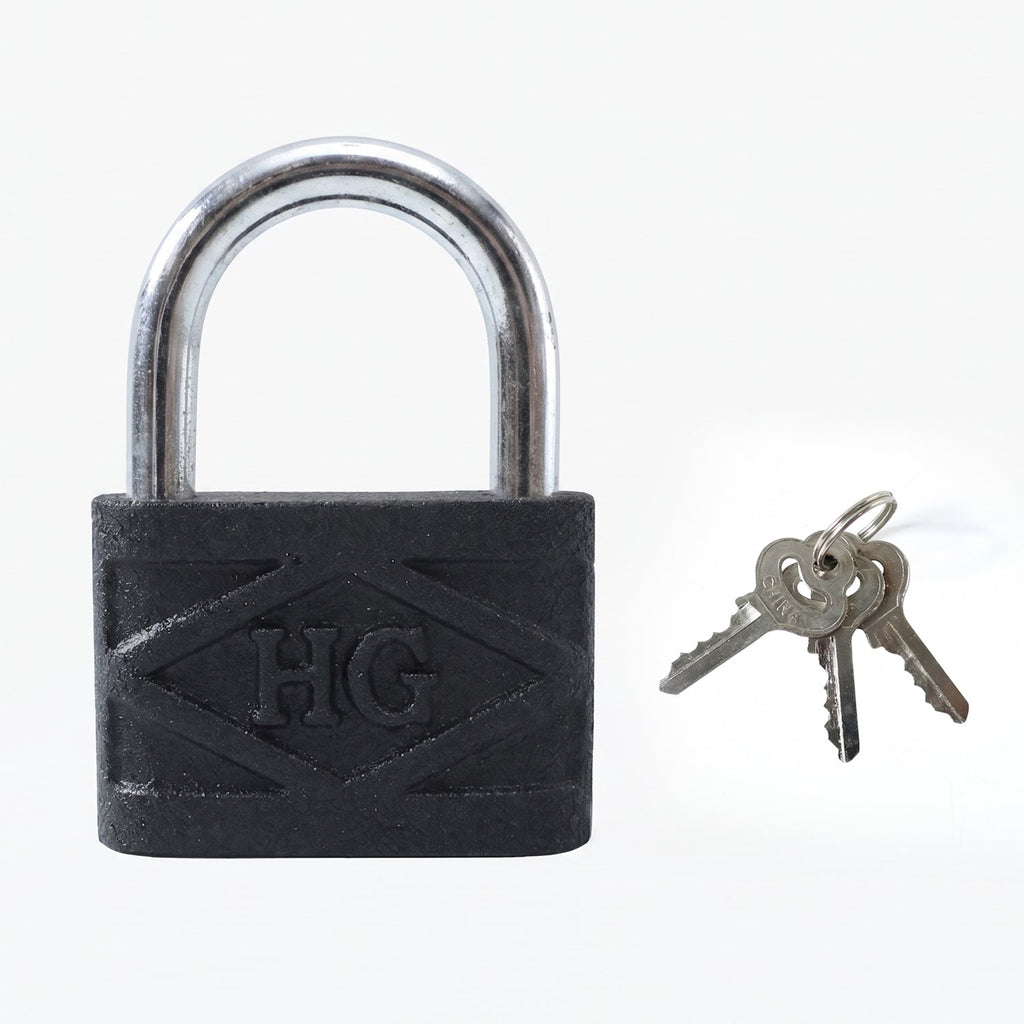 Heavy Duty Padlock securing a sturdy metal gate, demonstrating real-world application.
