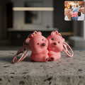 Matching couple bear keychain set with durable metal rings