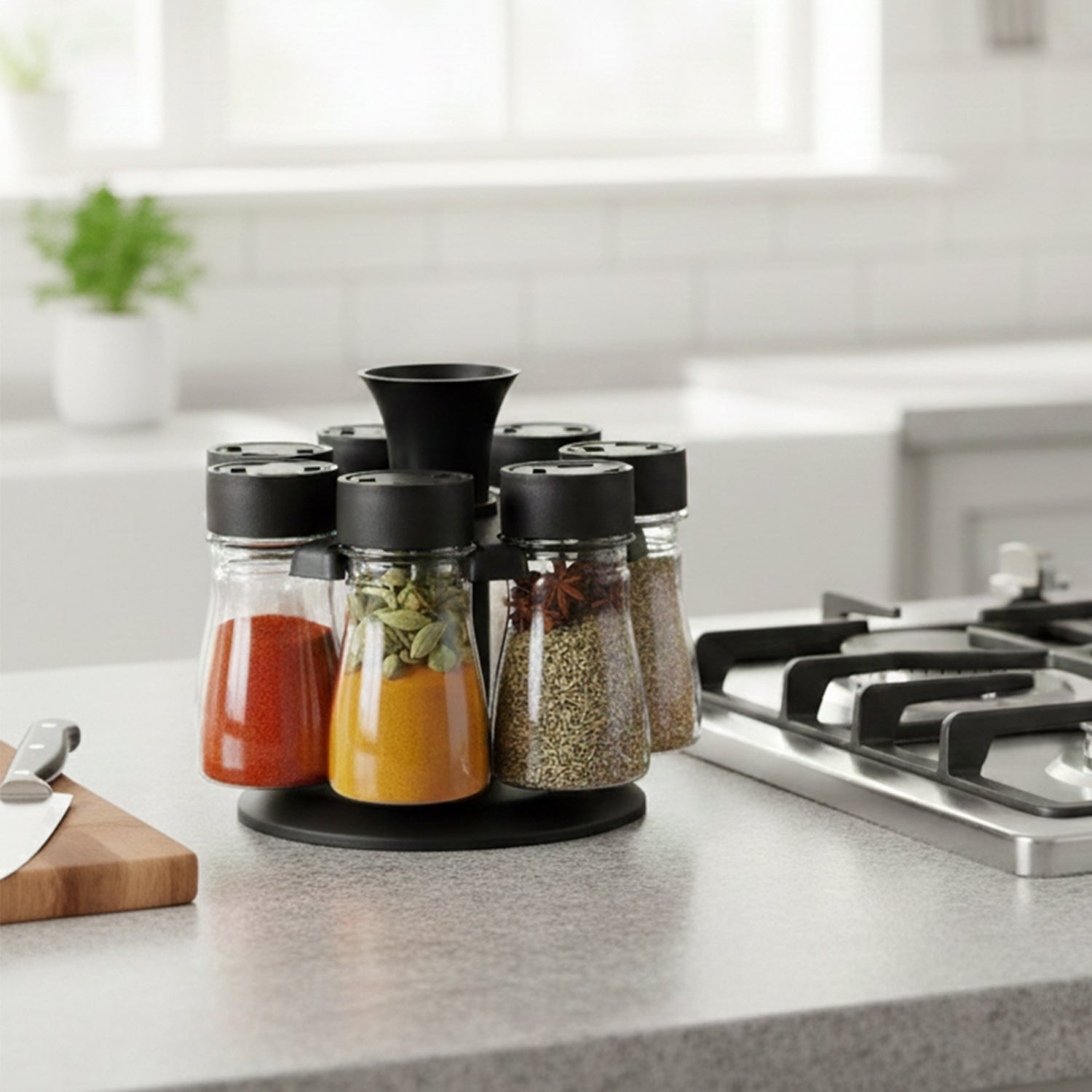 8-in-1 plastic spice container set with 360-degree rotation