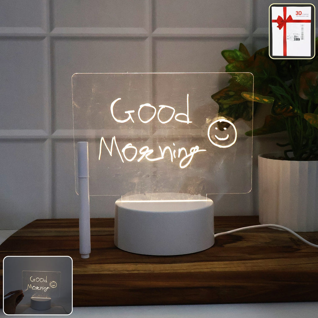 LED Acrylic Writing Message Board night lamp with glowing transparent acrylic surface