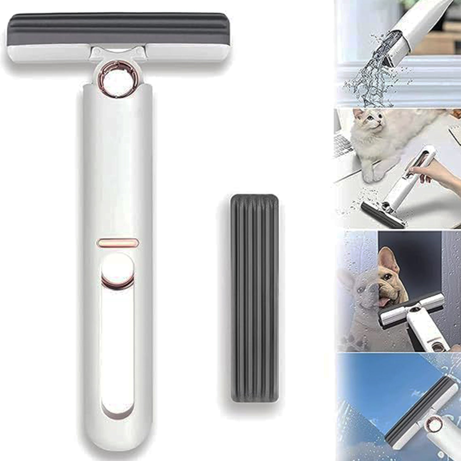 The mini mop being used to clean a bathroom sink, emphasizing its versatile application.