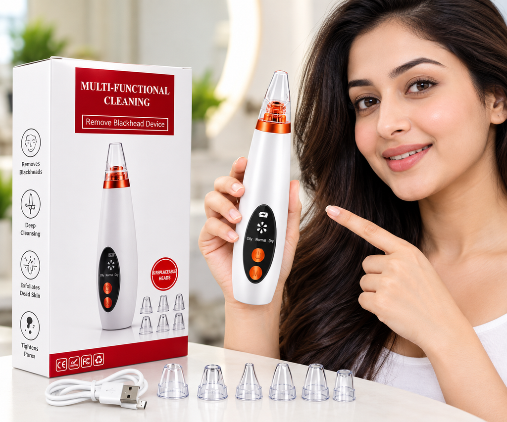 Blackhead Remover Vacuum — Electric Pore Cleaner with 6 Suction Heads, USB Rechargeable