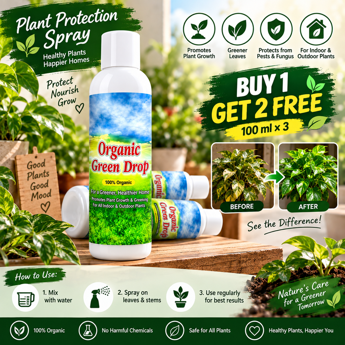 Organic Plant Booster – Liquid Fertilizer for All Plants | Buy 1 Get 2 Free