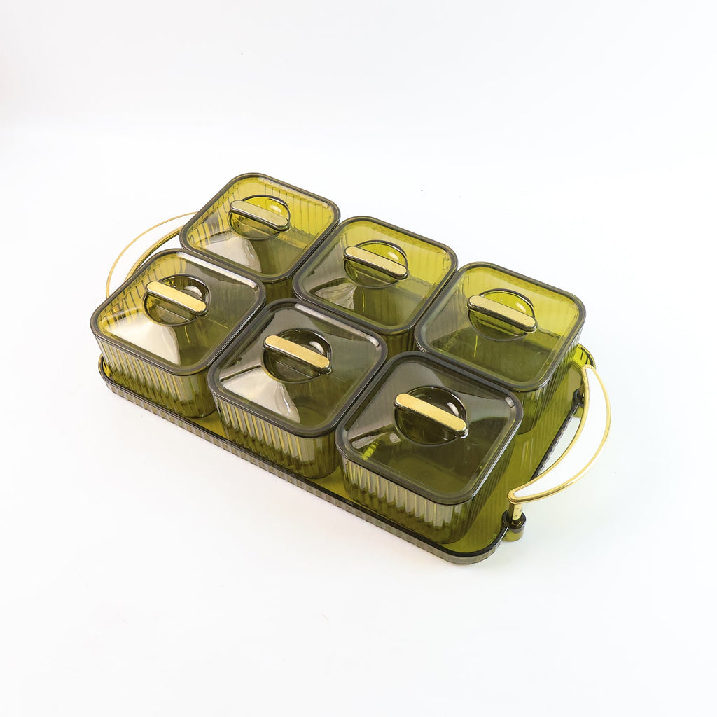 Compact transparent seasoning jar set with airtight lids and tray