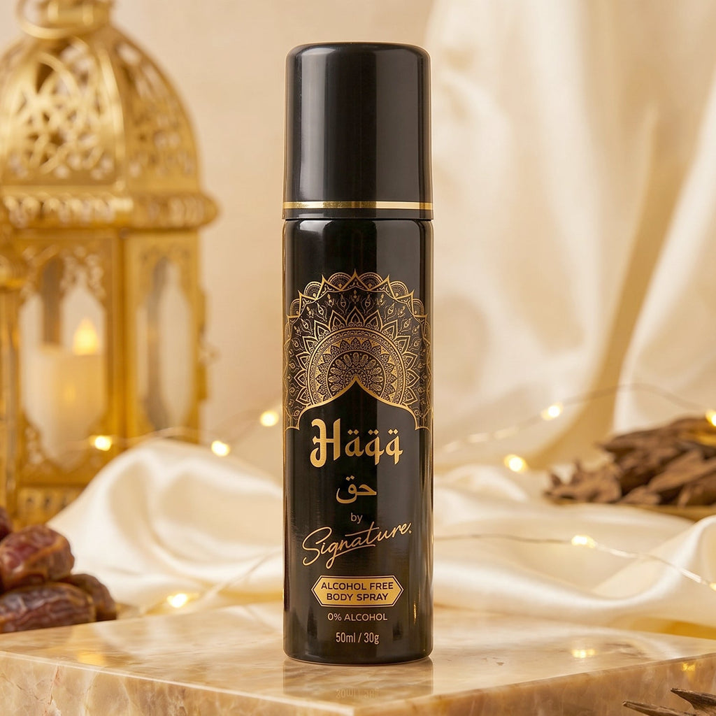 Angled view of Signature Haqq body spray