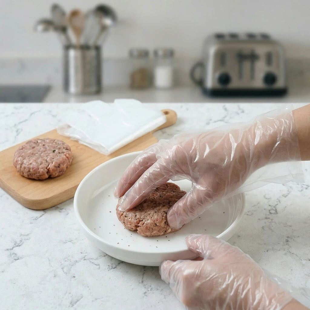 Pack of disposable gloves in clear plastic for sanitation