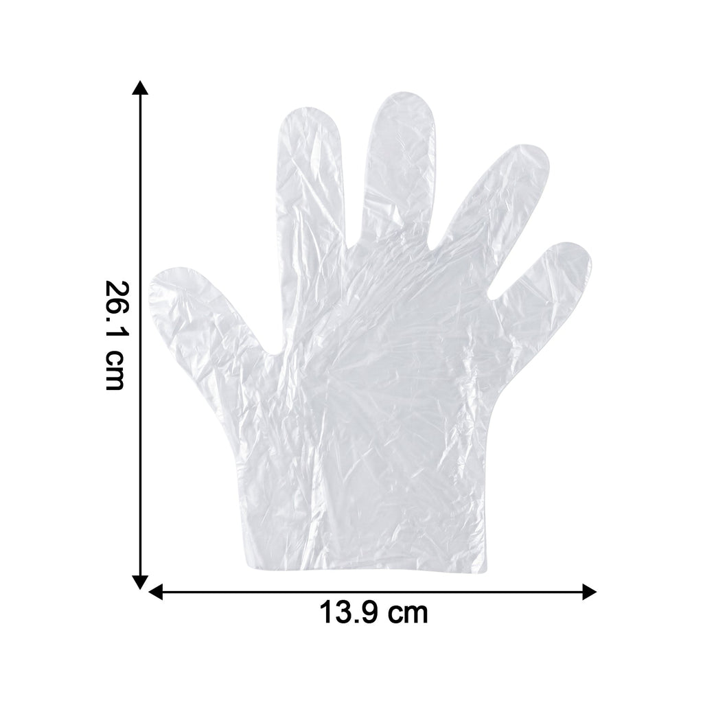 Folded clear disposable plastic gloves showing flexibility