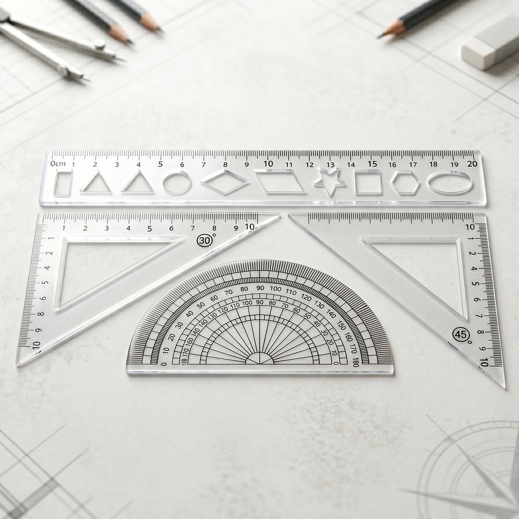Student use plastic geometry rulers in classroom setting