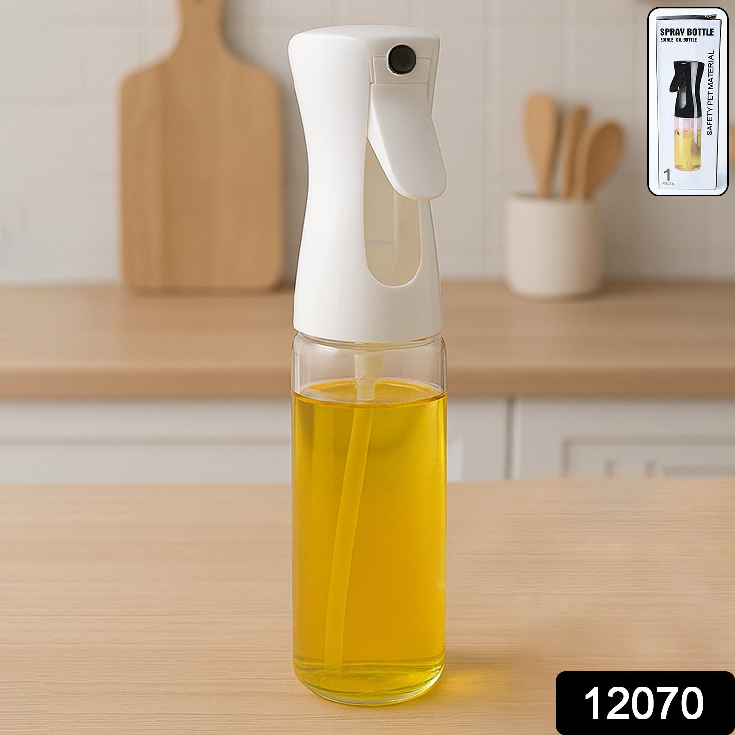 250ml Glass Oil Spray Bottle with its white retail packaging.