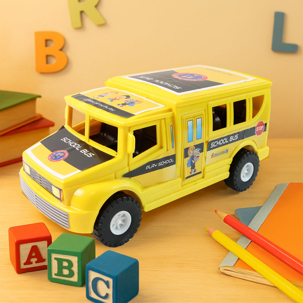 Push friction-powered bus toy for kids indoor and outdoor play