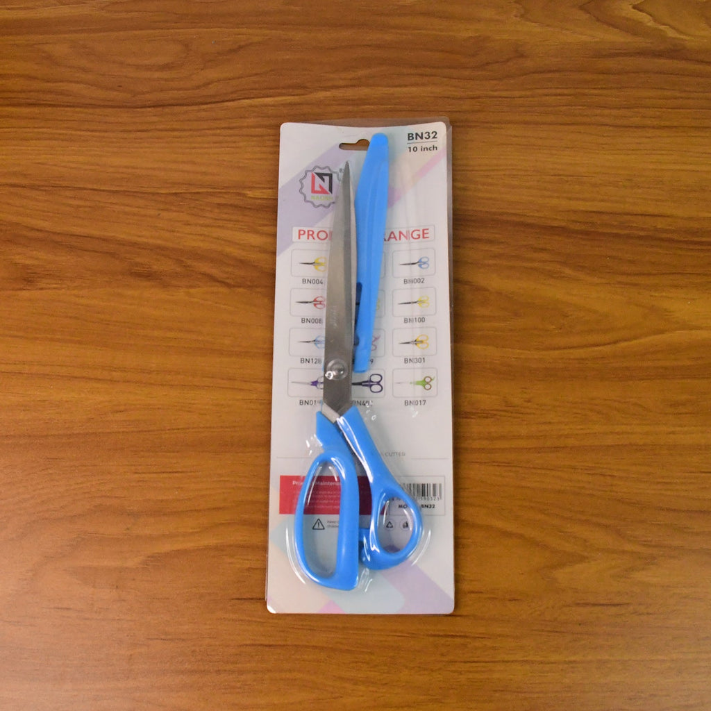 Detailed view of the 10-inch Carbo Titanium fabric scissors for crafting and tailoring.