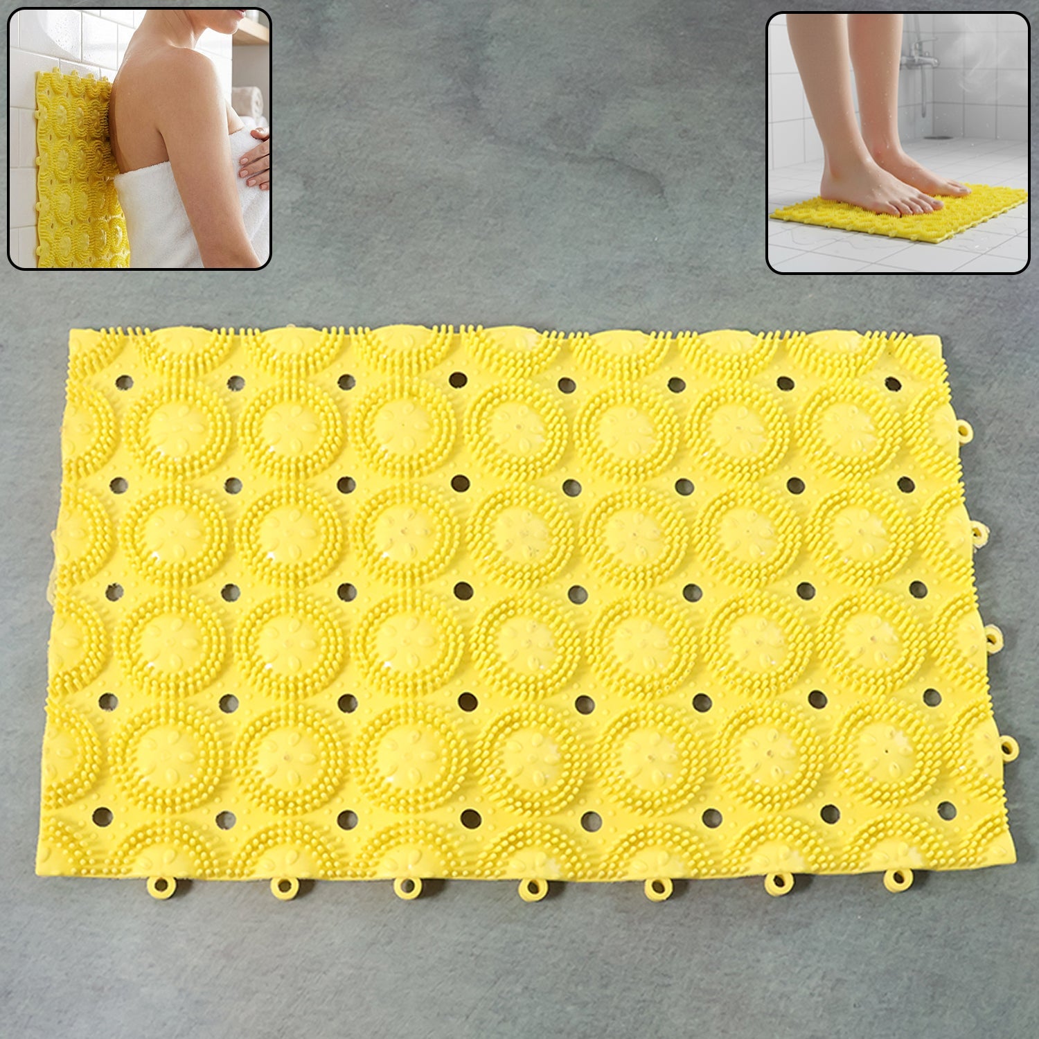 Close-up of suction cups beneath anti-slip bathroom massage mat