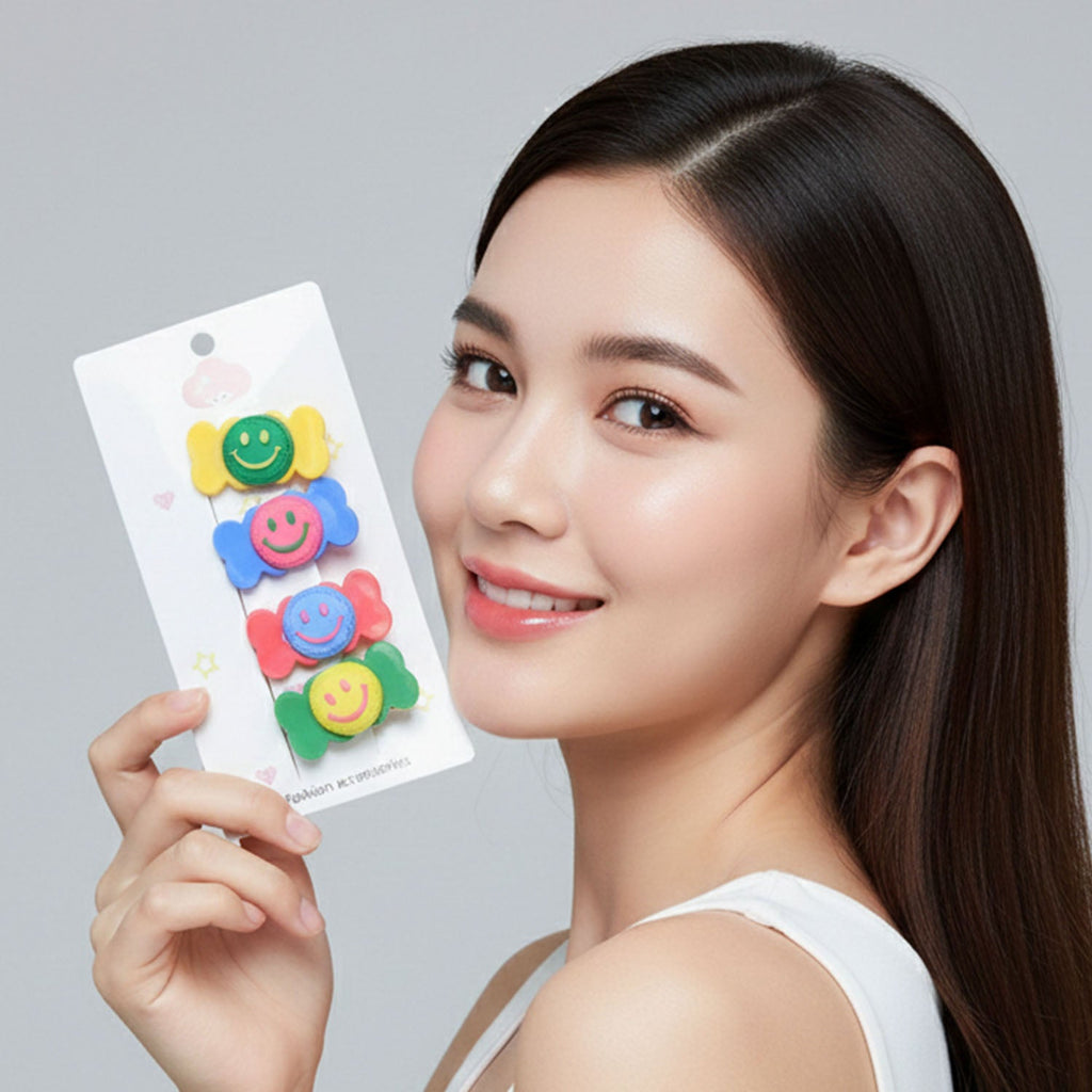 Decorative hair pin clip with smiley candy design for daily styling