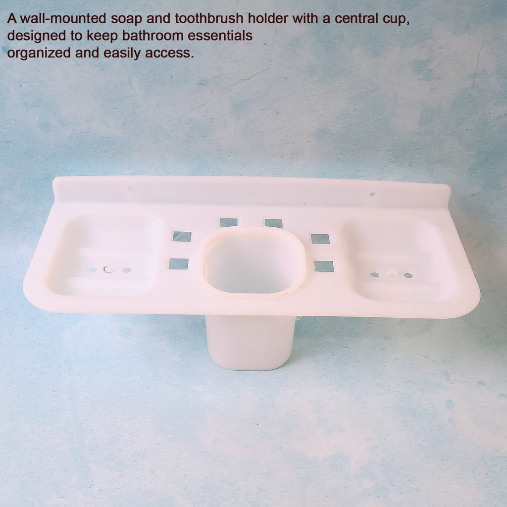 Close-up of the two-part plastic soap dish separated, showing the removable drainage tray.