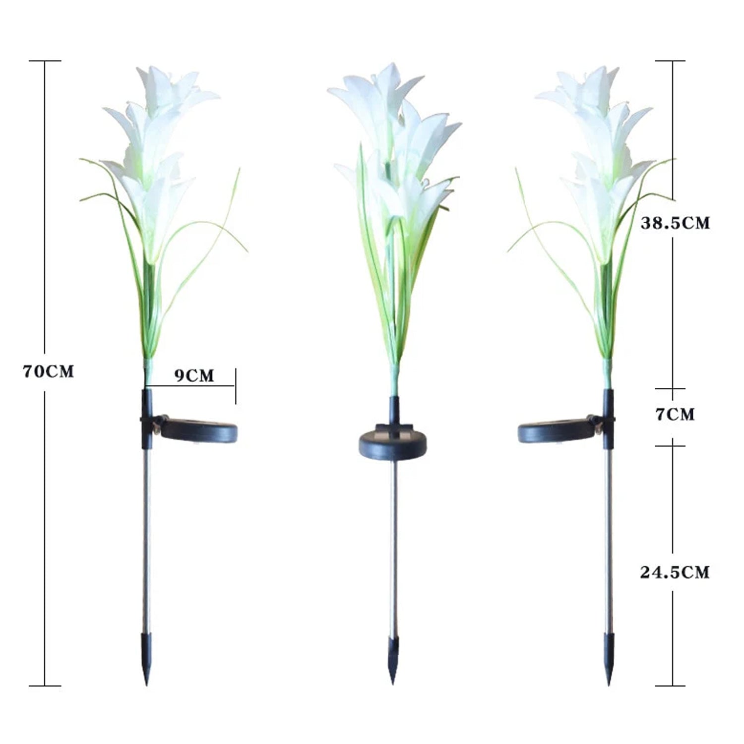 Dimension representation of solar garden flower lights approximately 40 cm tall