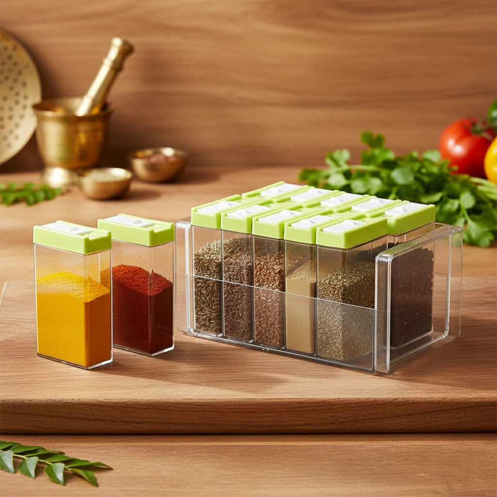 Easy-access transparent spice rack with 12 clear containers