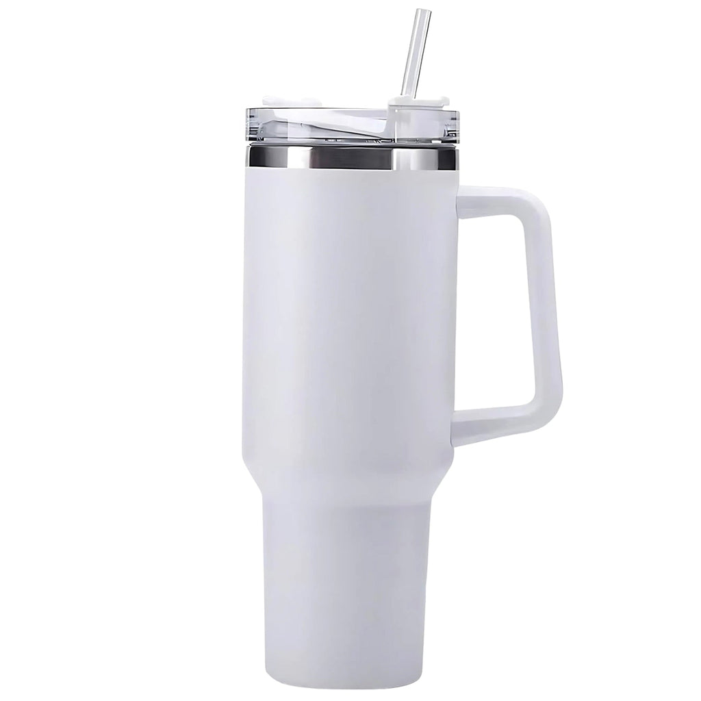 Portable white stainless steel drink tumbler ideal for office and travel