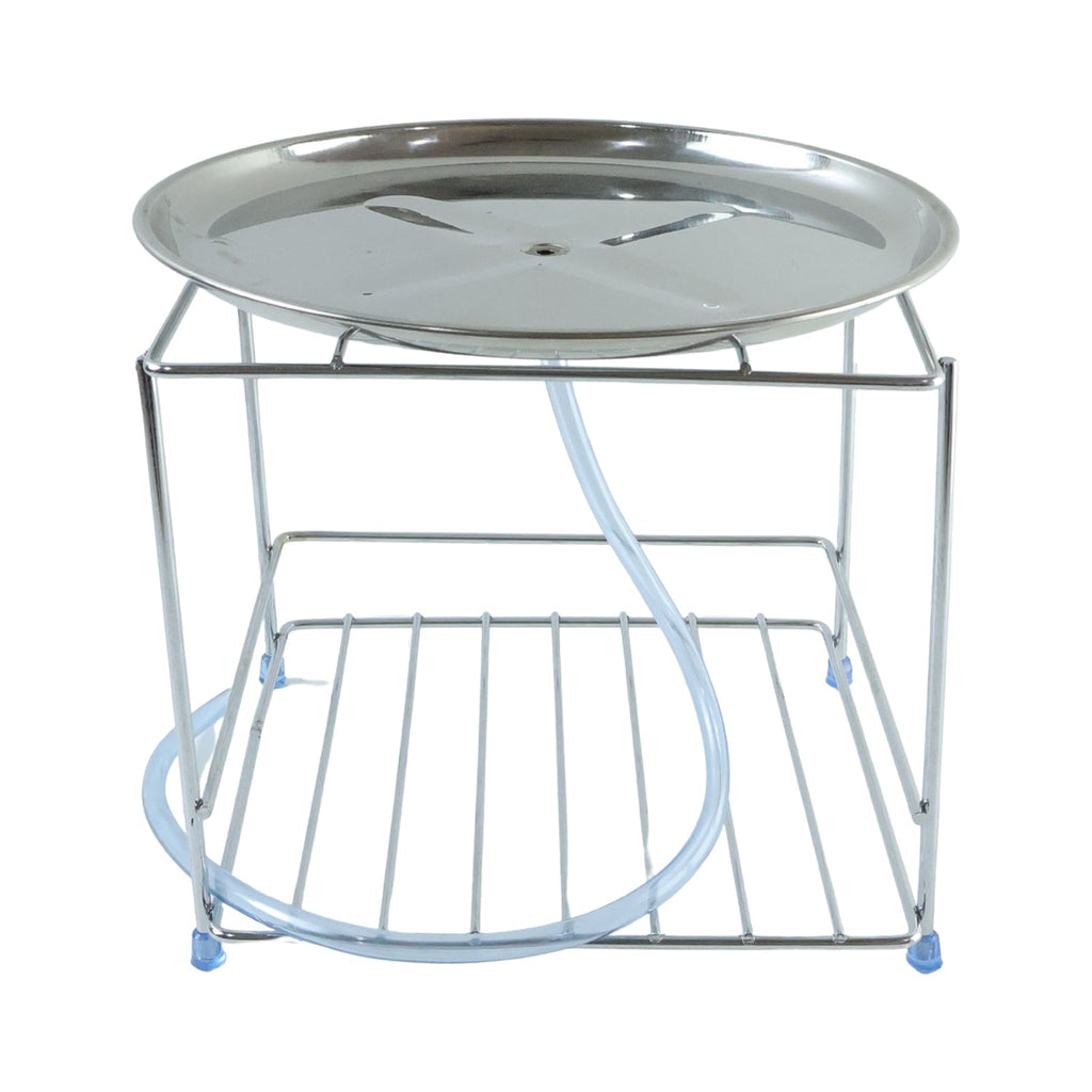 Stainless steel utensil rack with top tray and bottom shelf