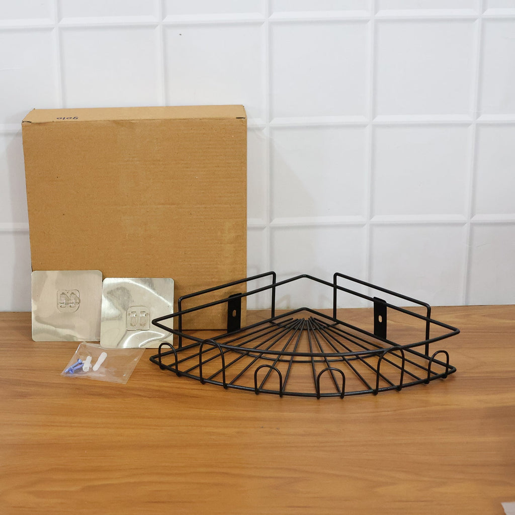 Space-saving corner storage rack ideal for bathroom essentials
