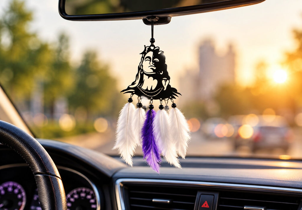 Shiva Adiyogi Car Hanging Idol with Feathers