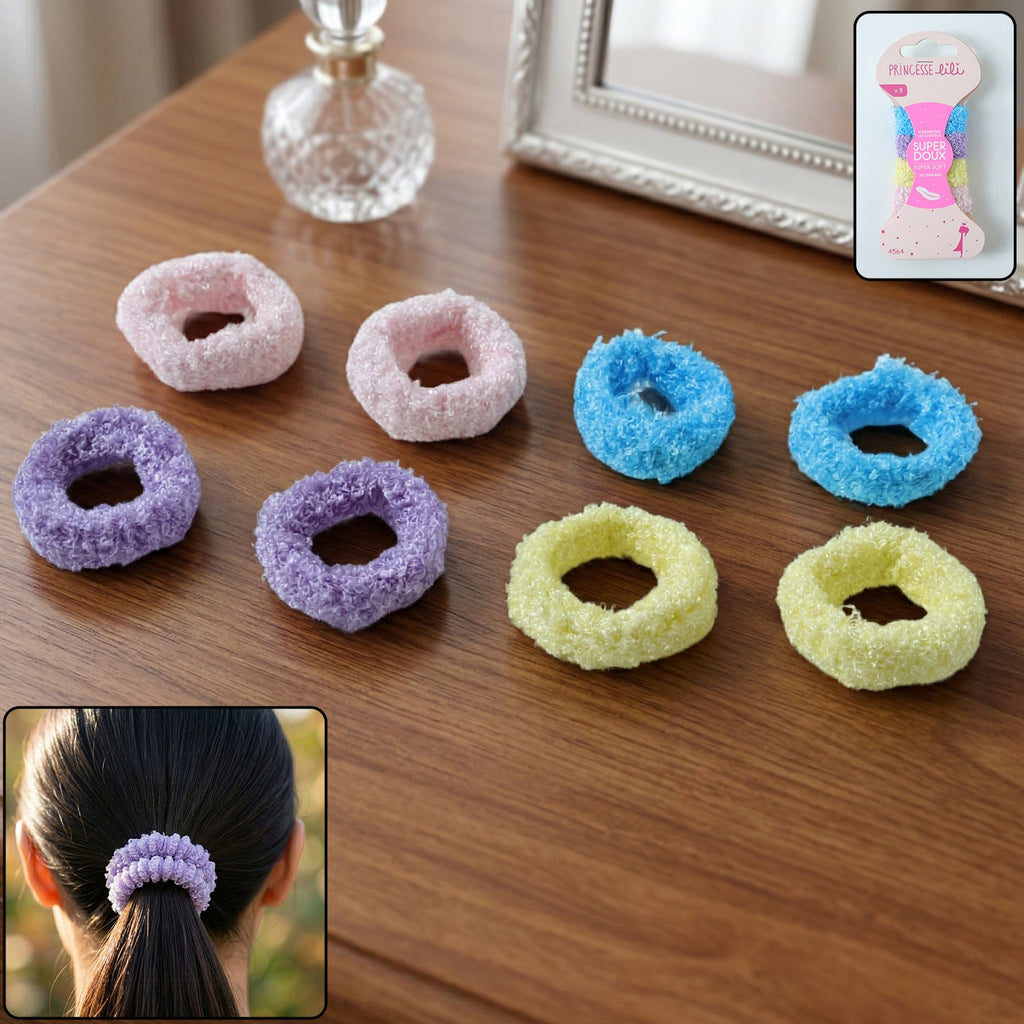 Soft terry fabric elastic hair bands set of 8