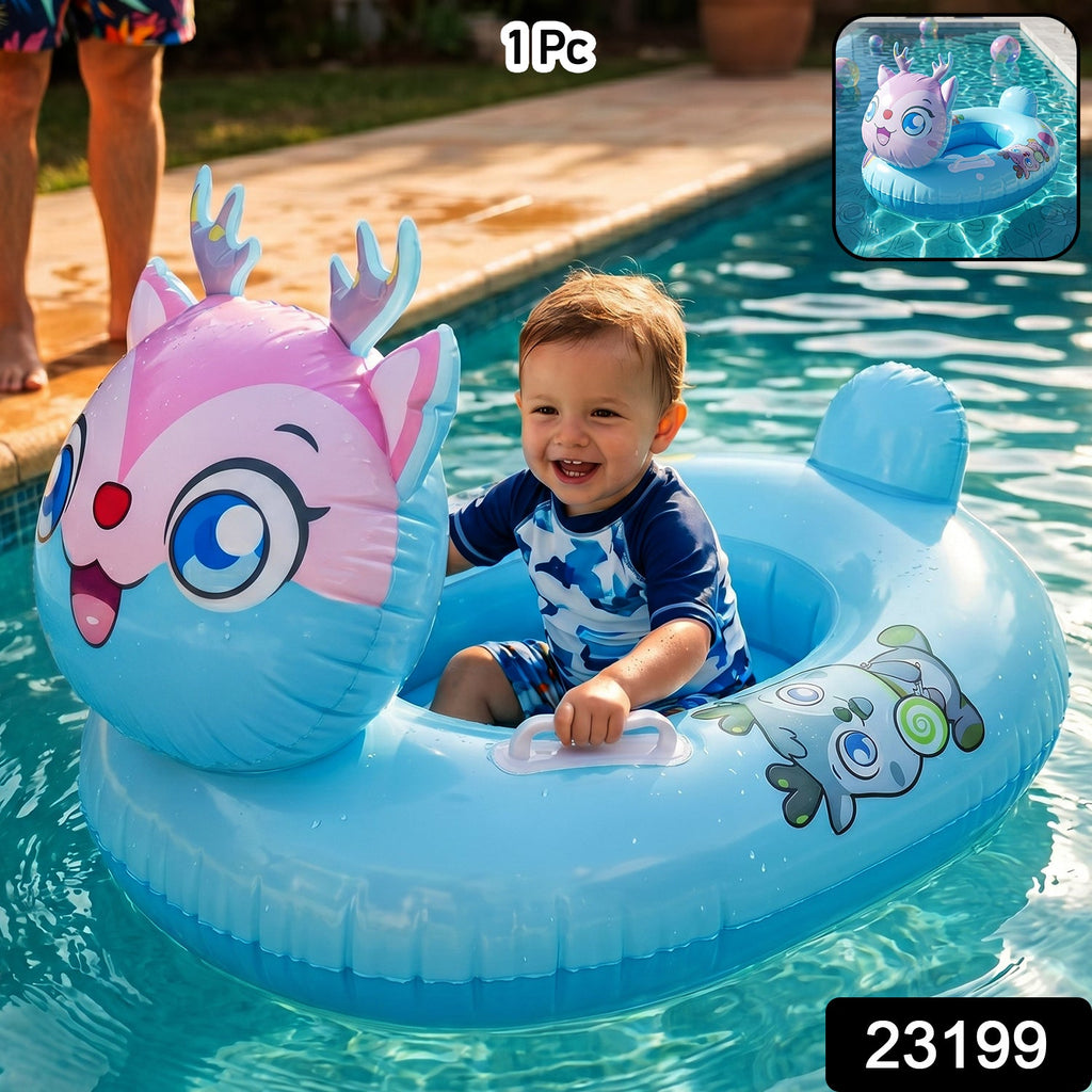 Cartoon animal swim ring for kids with safety handle in pool or beach